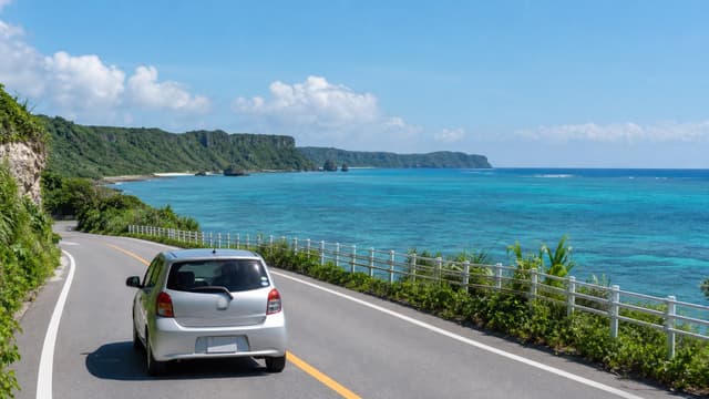 Okinawa coastal drive with blue sea