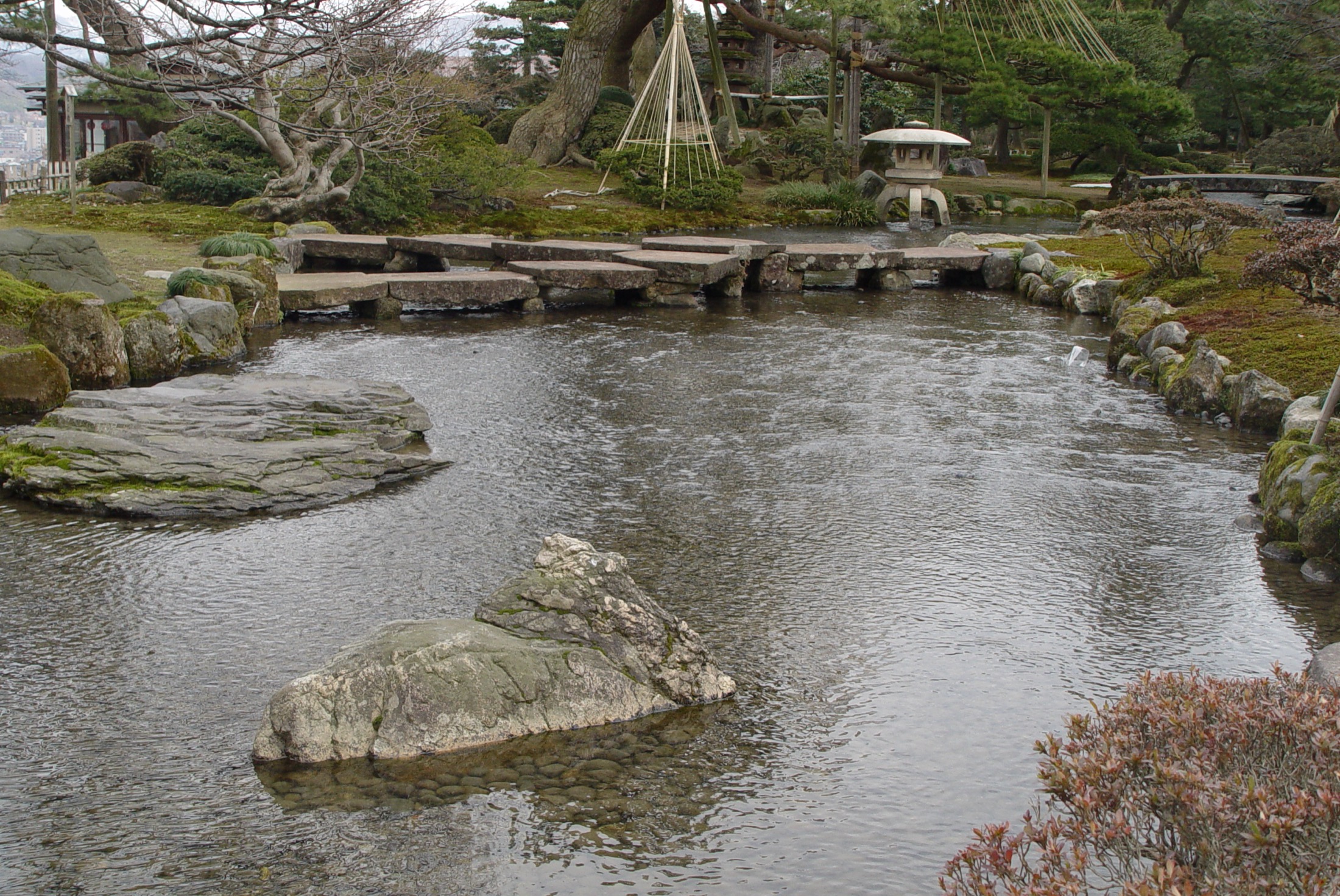 Kenrokuen Garden in Kanazawa with sculpted pines and broad lawns